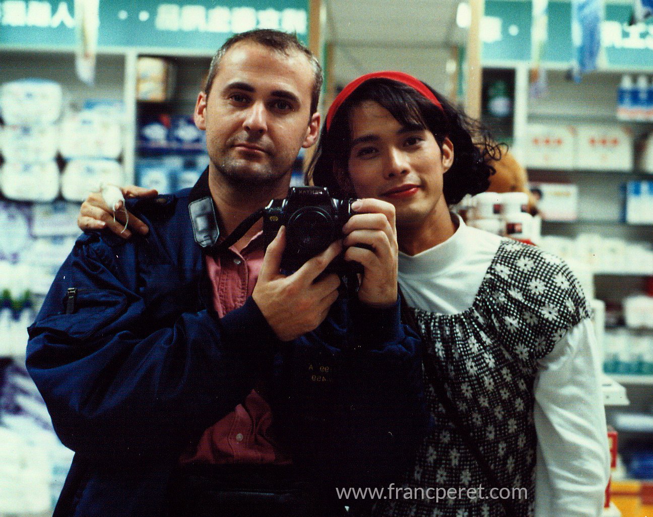 Self portrait with Kevin Lin dressed as a woman for Qu You Ning movie (Superman get a mask) in 1995.