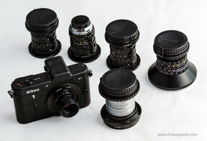 The Nikon1 V1 and some of my best C-mount  lenses.